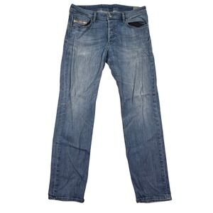 Diesel Waykee Mens 32x32 Regular Straight Fit Jeans Light Wash Stretch Blue USA